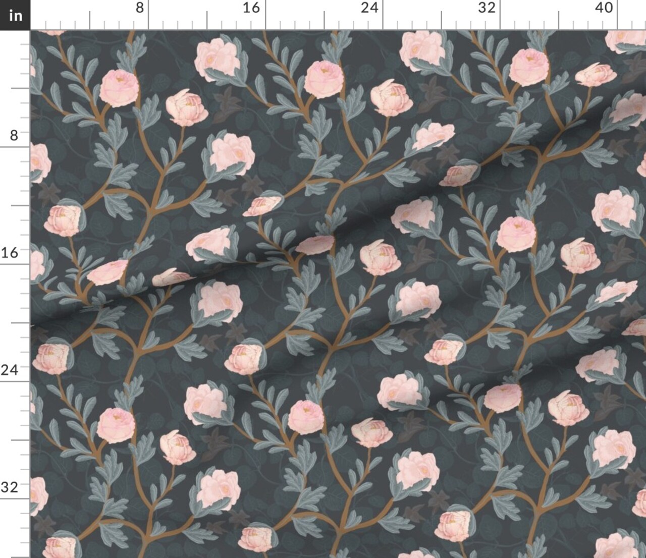 Elegant Rose Blush Pink Charcoal Gray Feminine Floral Chinoiserie Custom Printed Fabric by Spoonflower Various Fabrics by the Yard or Fat Quarter